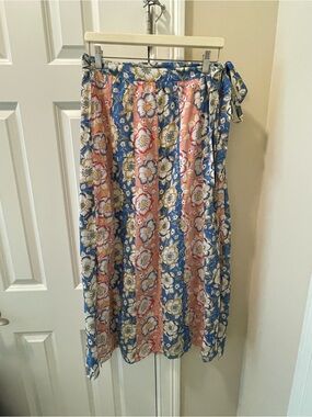 NWT- Velvet by Graham & Spencer Blue & Pink Floral Wrap Midi Skirt
